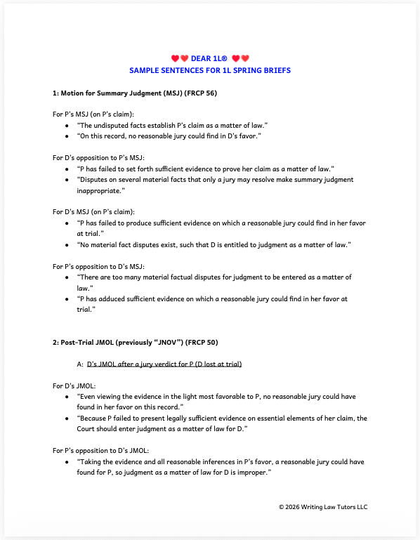 sample sentences for 1L spring briefs