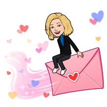 Amanda bitmoji flying on an envelope