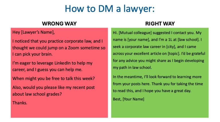 A right way and a wrong way to DM a lawyer
