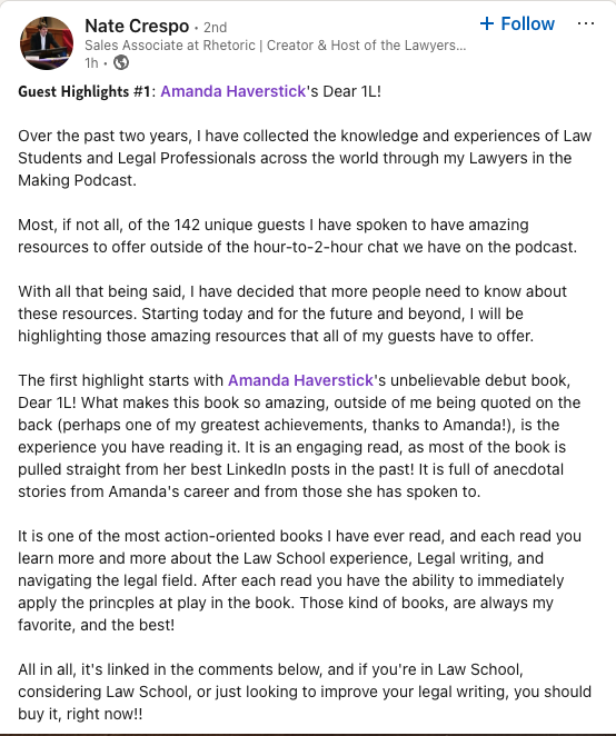 Nate Crespo LinkedIn highlight